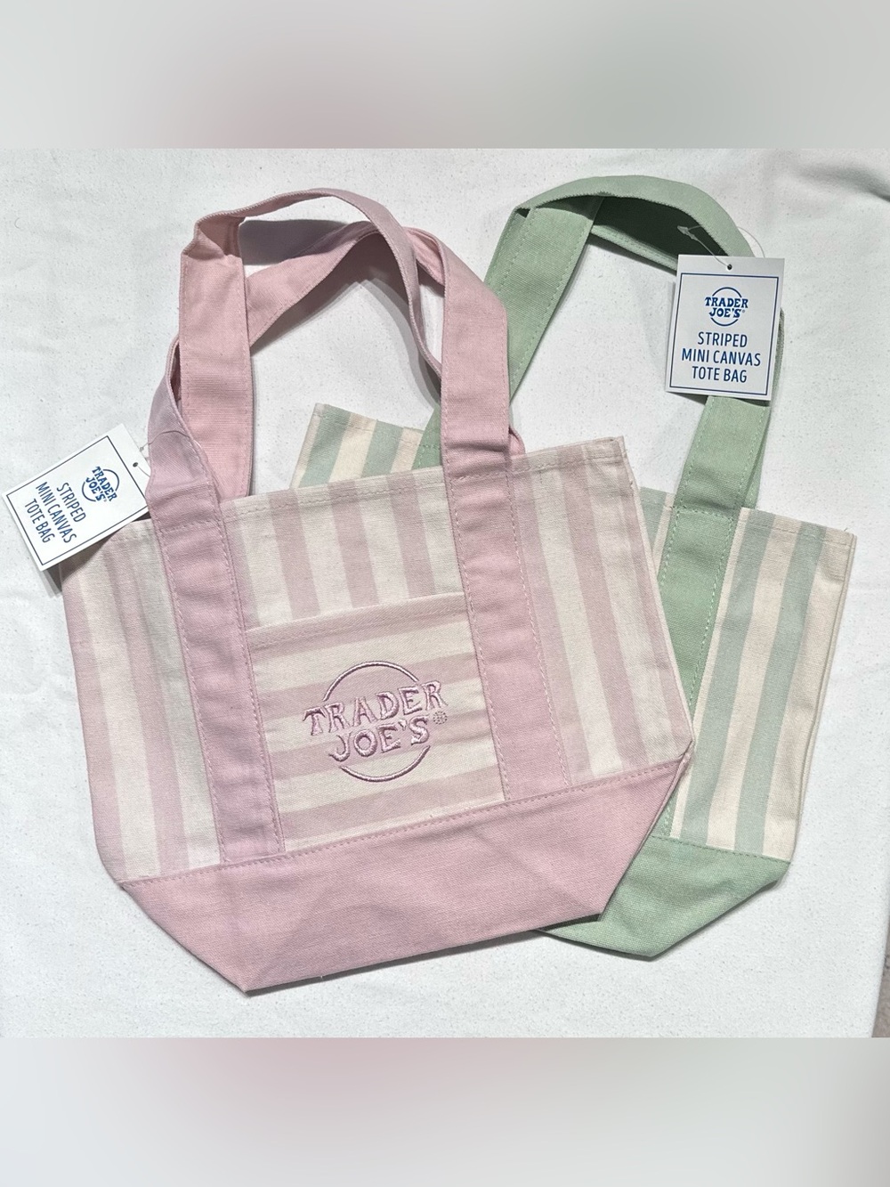 Trader Joe’s Striped Mini Totes Pink & Green & Cream (set of 2)